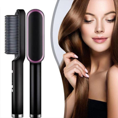 2-in-1 Hair Straightener Brush – Fast Heating & Anti-Frizz Styling"