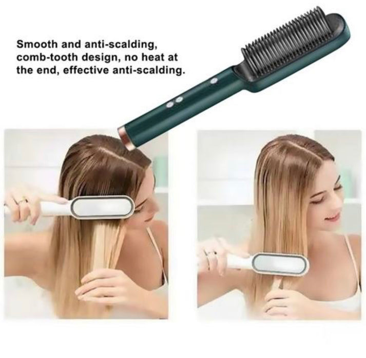 2-in-1 Hair Straightener Brush – Fast Heating & Anti-Frizz Styling"