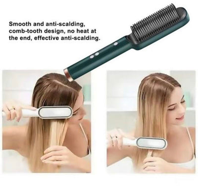 2-in-1 Hair Straightener Brush – Fast Heating & Anti-Frizz Styling"