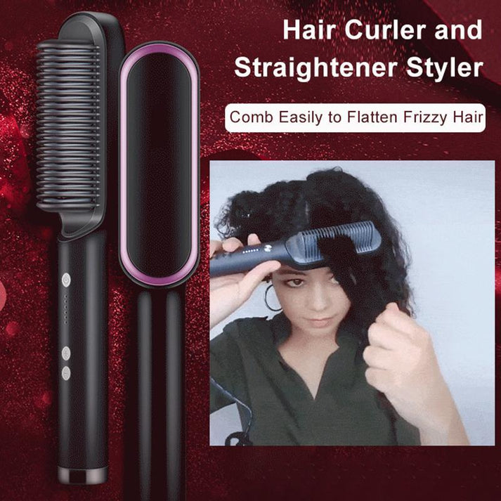 2-in-1 Hair Straightener Brush – Fast Heating & Anti-Frizz Styling"